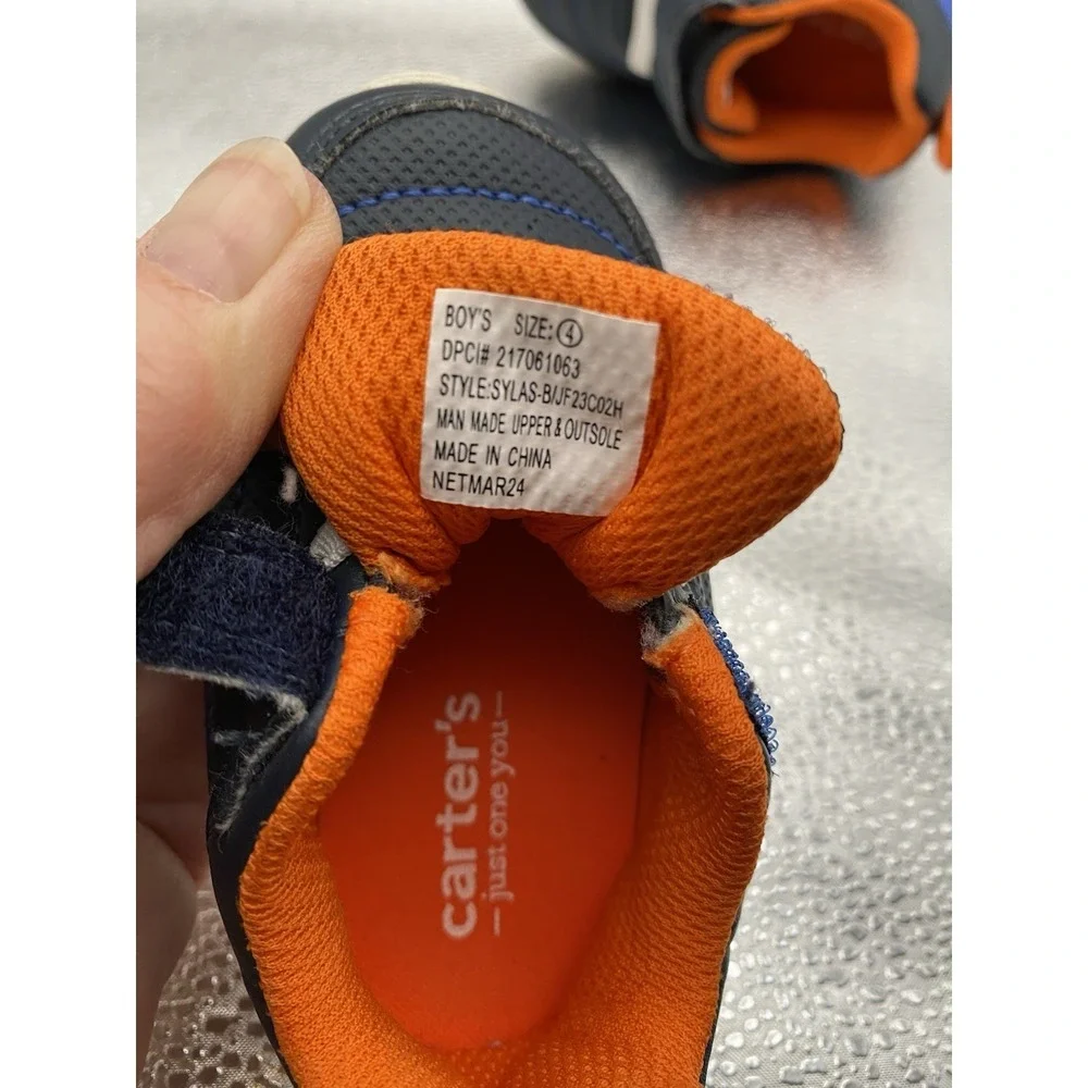 Carter's Just One You Boys Sneaker Navy Orange Hook & Loop Comfort Size 4